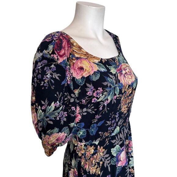 VTG 90s PASSPORTS PIER 1 IMPORTS Midi Rayon Dress L Floral Print Cottagecore - Picture 5 of 10